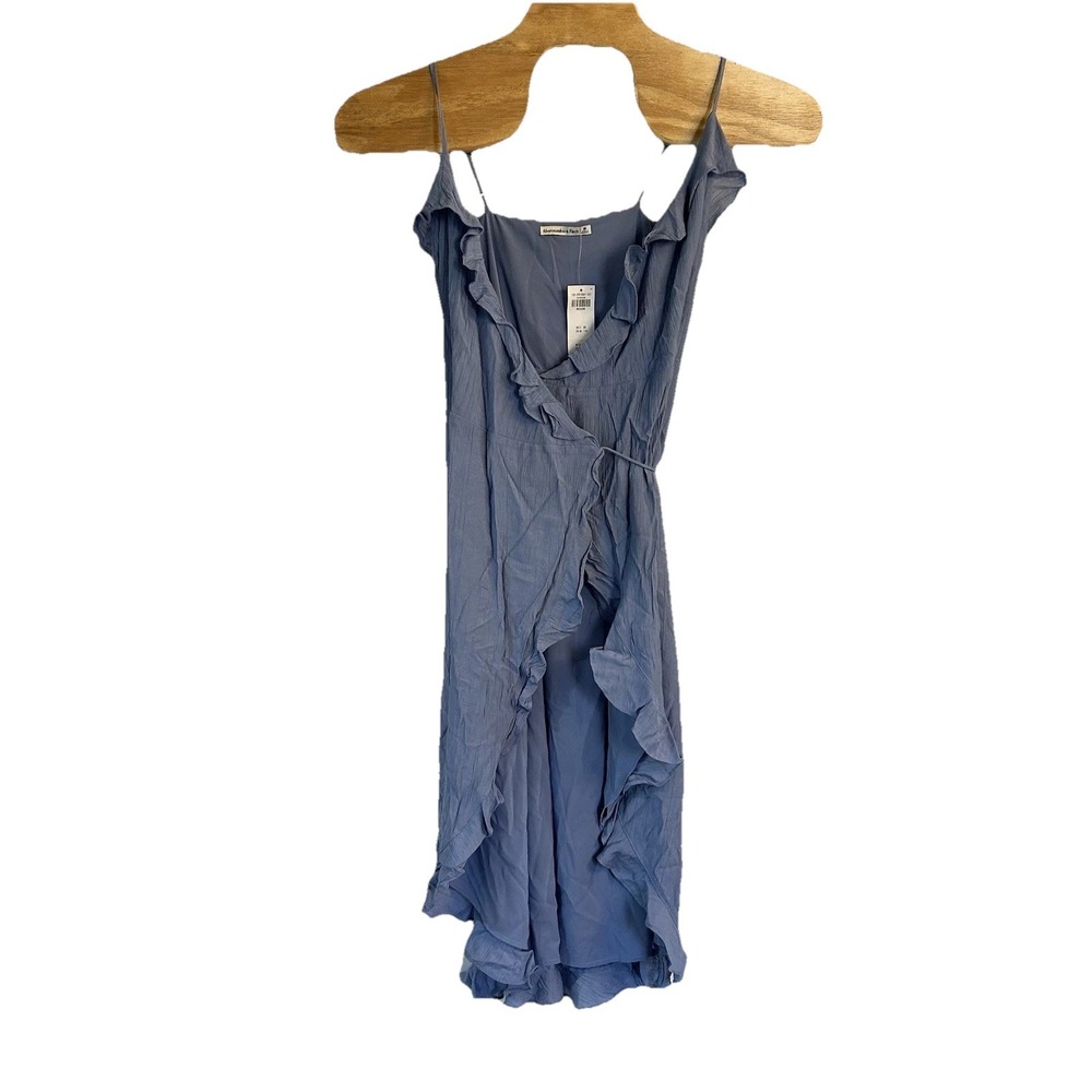 NEW Abercrombie & Fitch Blue Hi-Lo Ruffle Wrap Midi Dress Women Size Medium $120